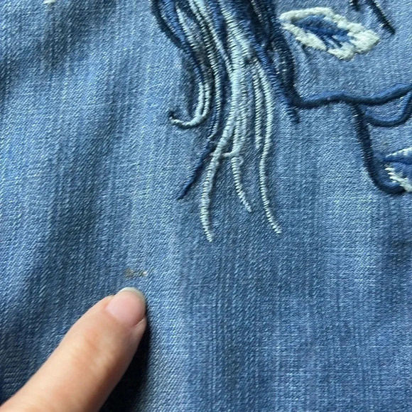Chicos jacket coat zip-up blue jean size one embroidered birds - Picture 2 of 12